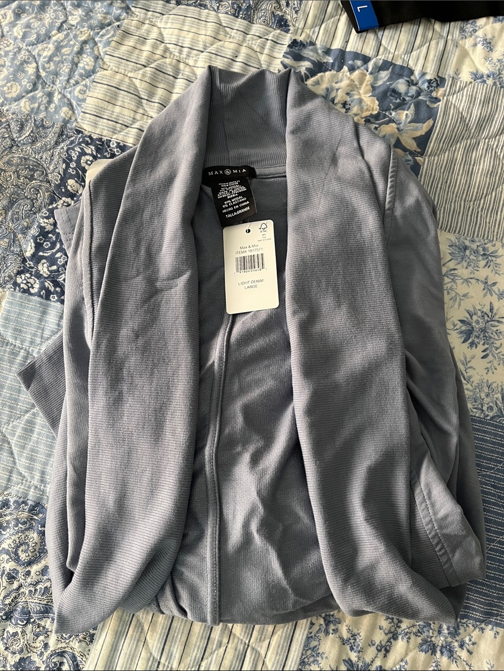 Max & Mia Light Blue Denim Shawl Collar Cardigan Sweater - Light Blue size L